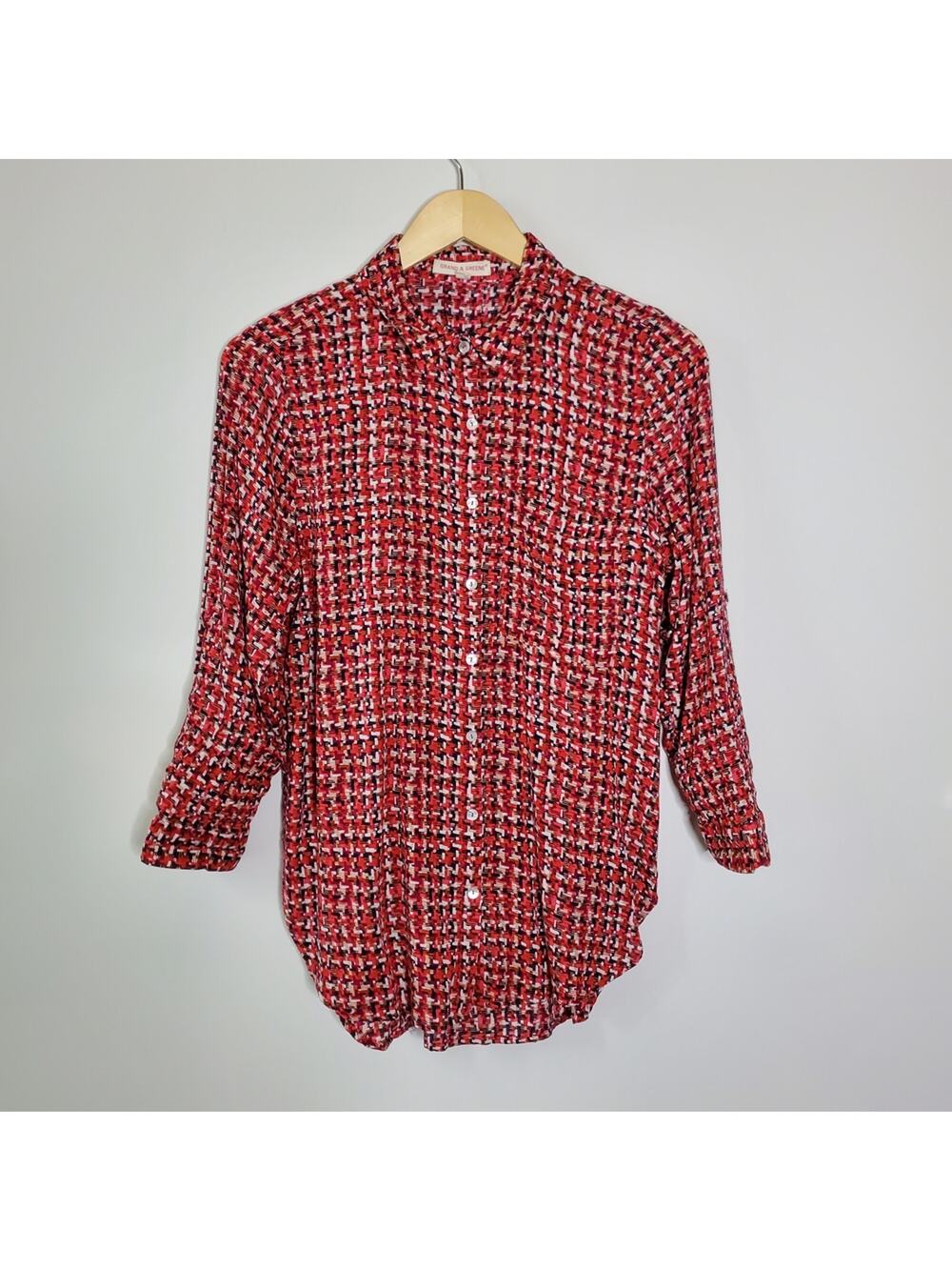 Grand & Greene Red and white Geometric patterned abstract button up shirt Size S